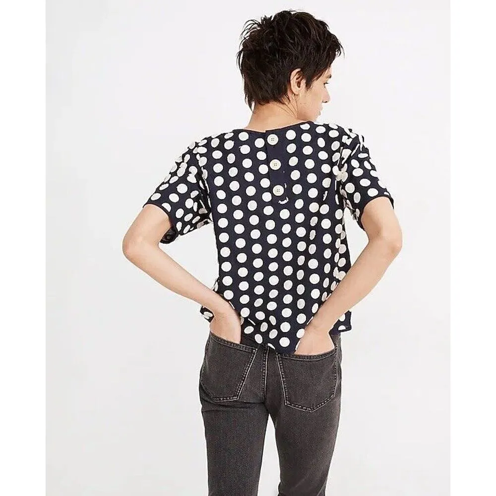 Madewell Textured Dot Top Navy Blue Preppy Office Work Womens Size Medium - Image 2