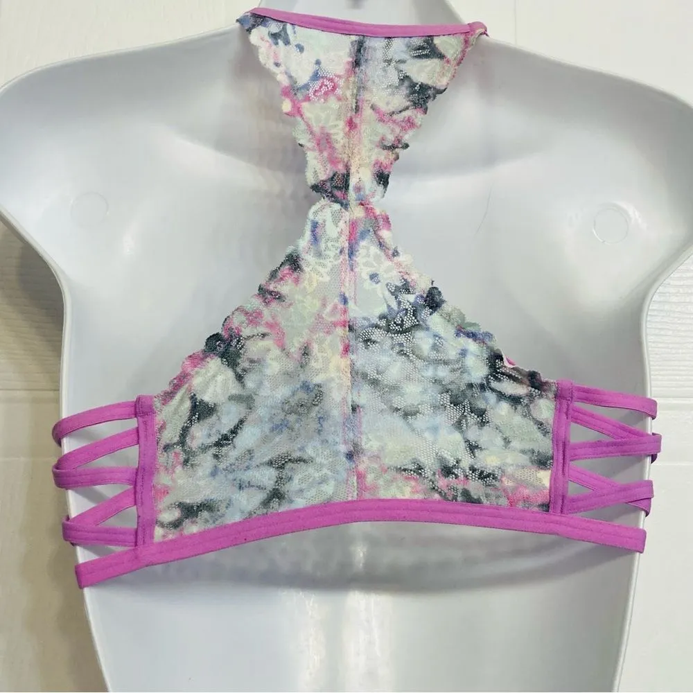 Victoria's Secret Pink Lace Bralette Bra Front Close Caged‎ Sides Size Small - Image 4