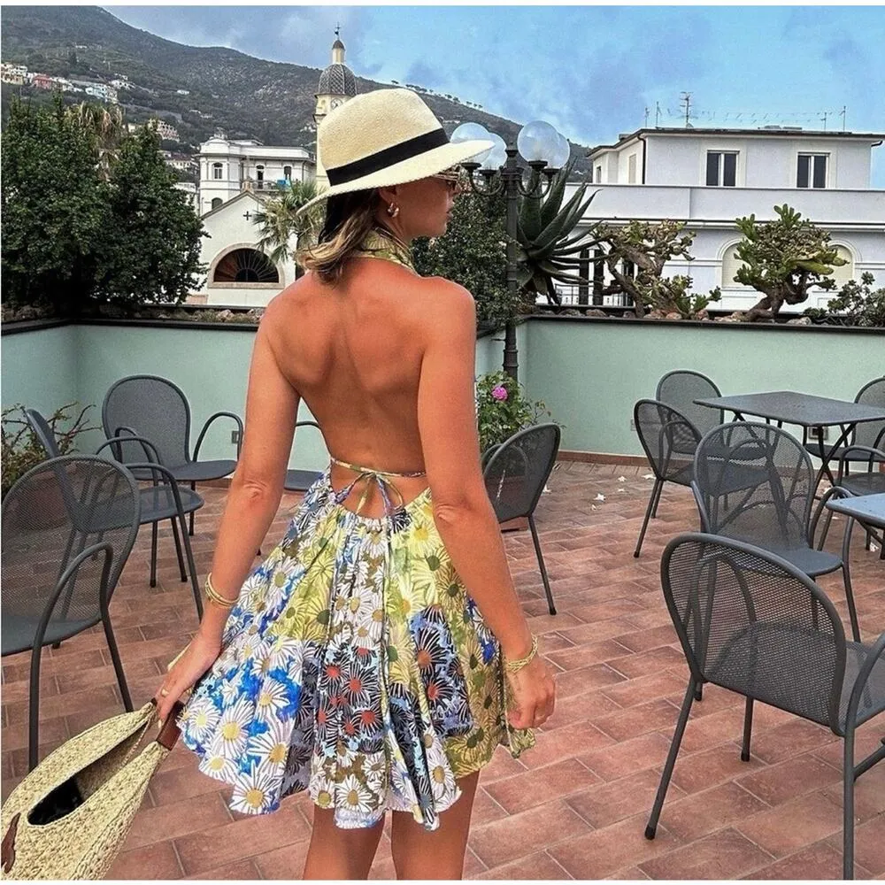 NWT! Zara Blogger Favorite Daisy Bloomcore Halter Mini Dress - Size XL - Image 3