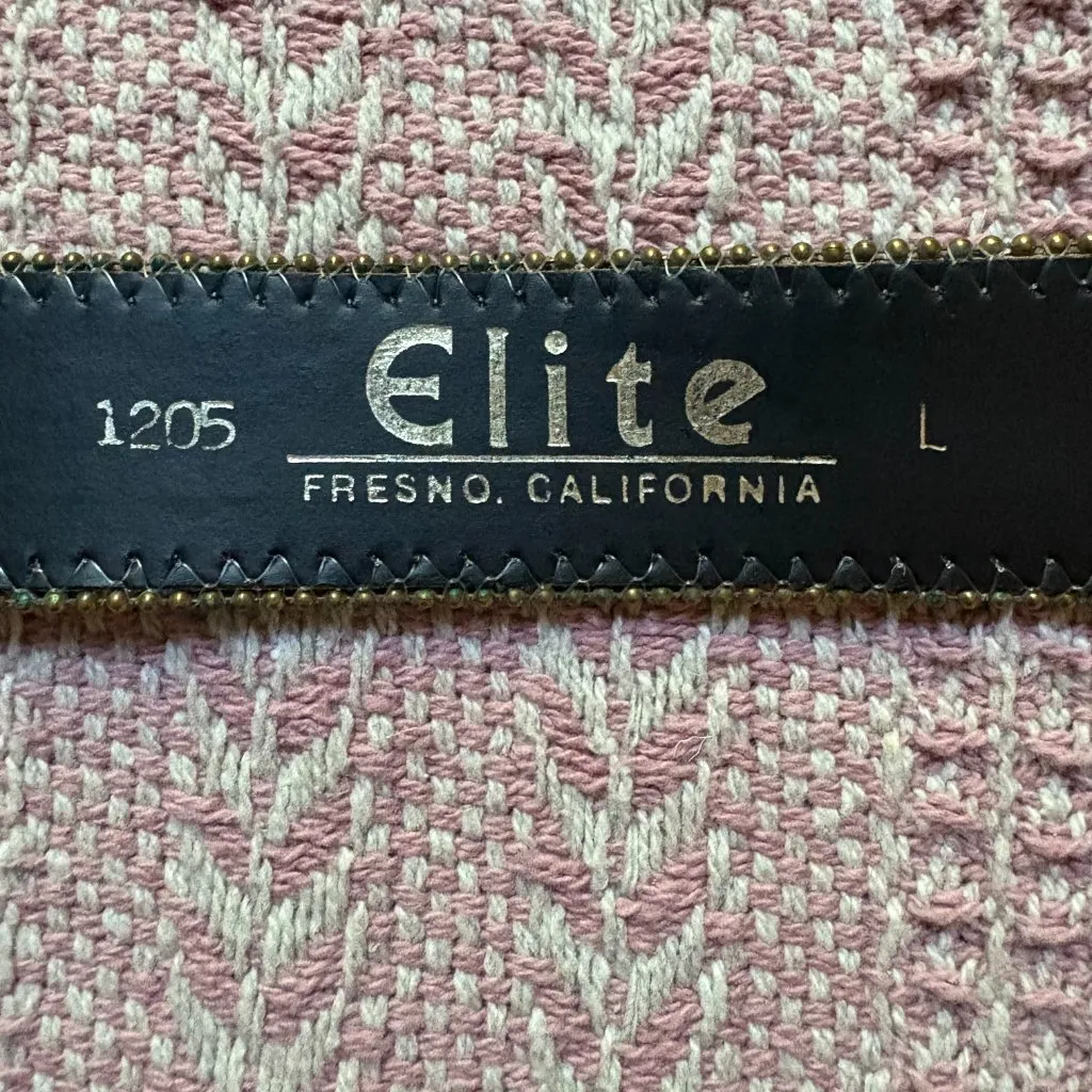 Vintage Elite Fresno California tapestry belt brass buckle women's large Brown - Image 4