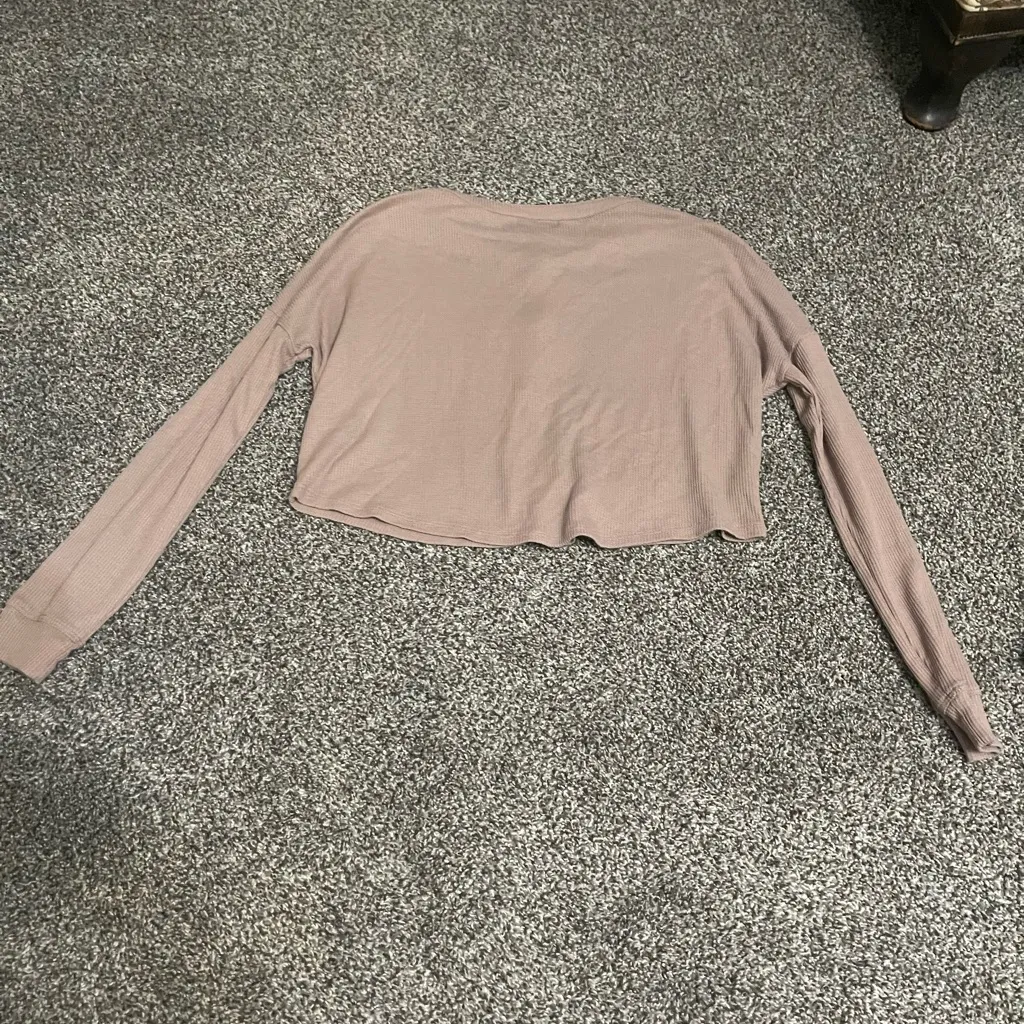 Trixxi Blush Pink Long Sleeve Henley Waffle Knit Ribbed Crop Top S - Image 12