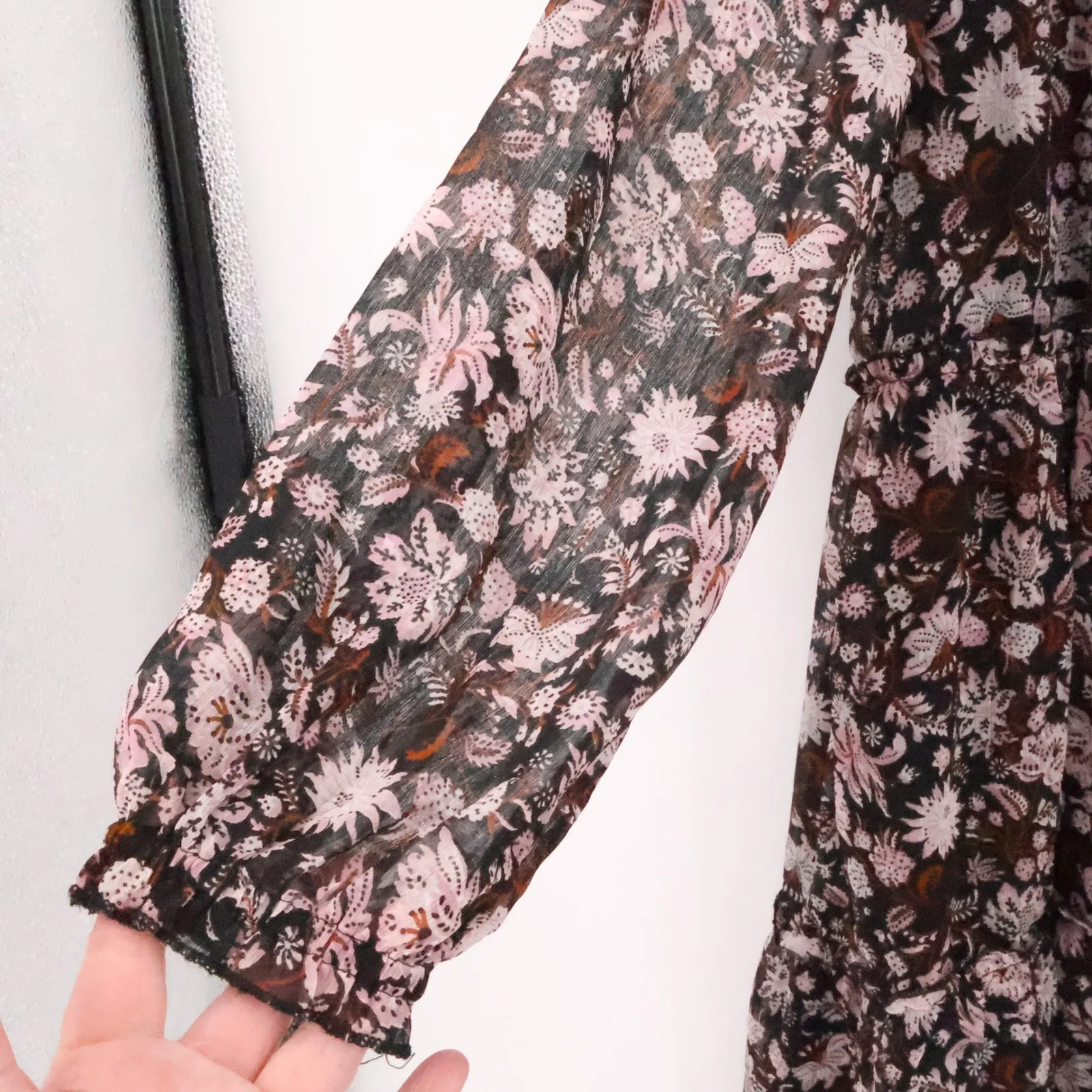 Ellos Floral Tiered Chiffon Dress Cottage Fairy Grunge Boho Romantic Size 14 Black - Image 6