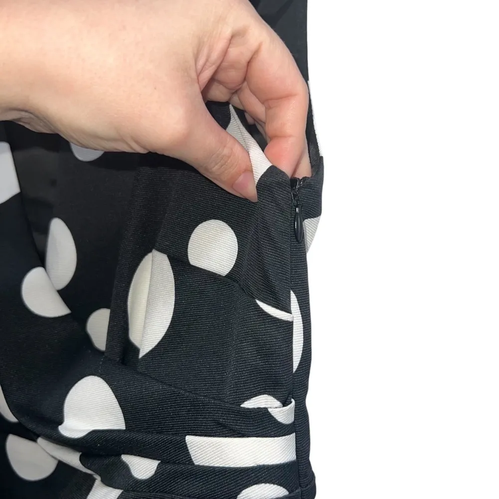 Elsa Polka Dot Faux Wrap Sheath Dress Black & Ivory - Image 6