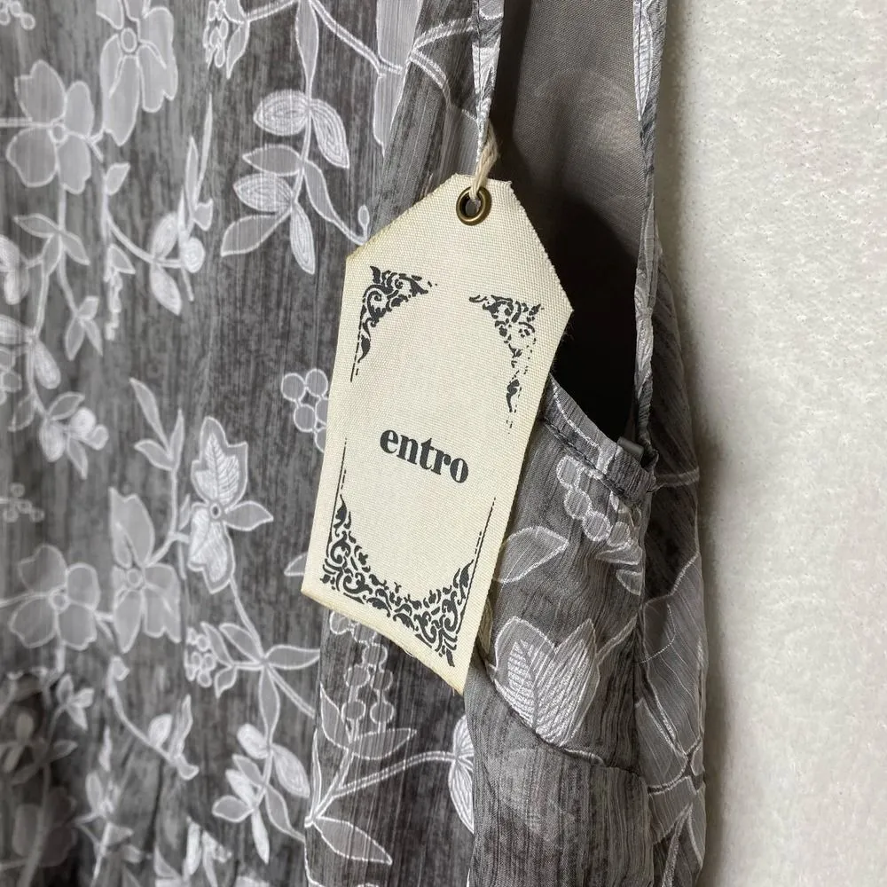 Entro Floral Sleeveless Tiered Peplum Tank Top Gray Small Layered Criss-Cross - Image 4