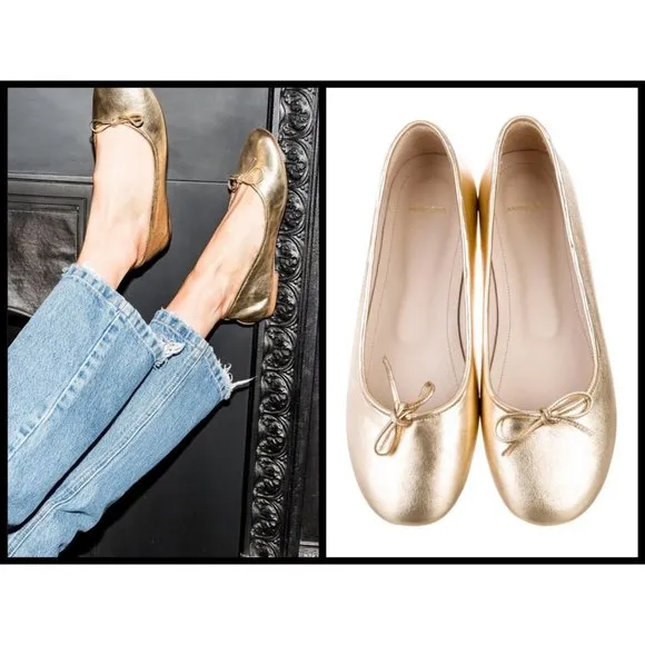 💕ANINE BING💕 Ballerinas ~ Leather Ballerina Flats Gold 39 NWOT - Image 2