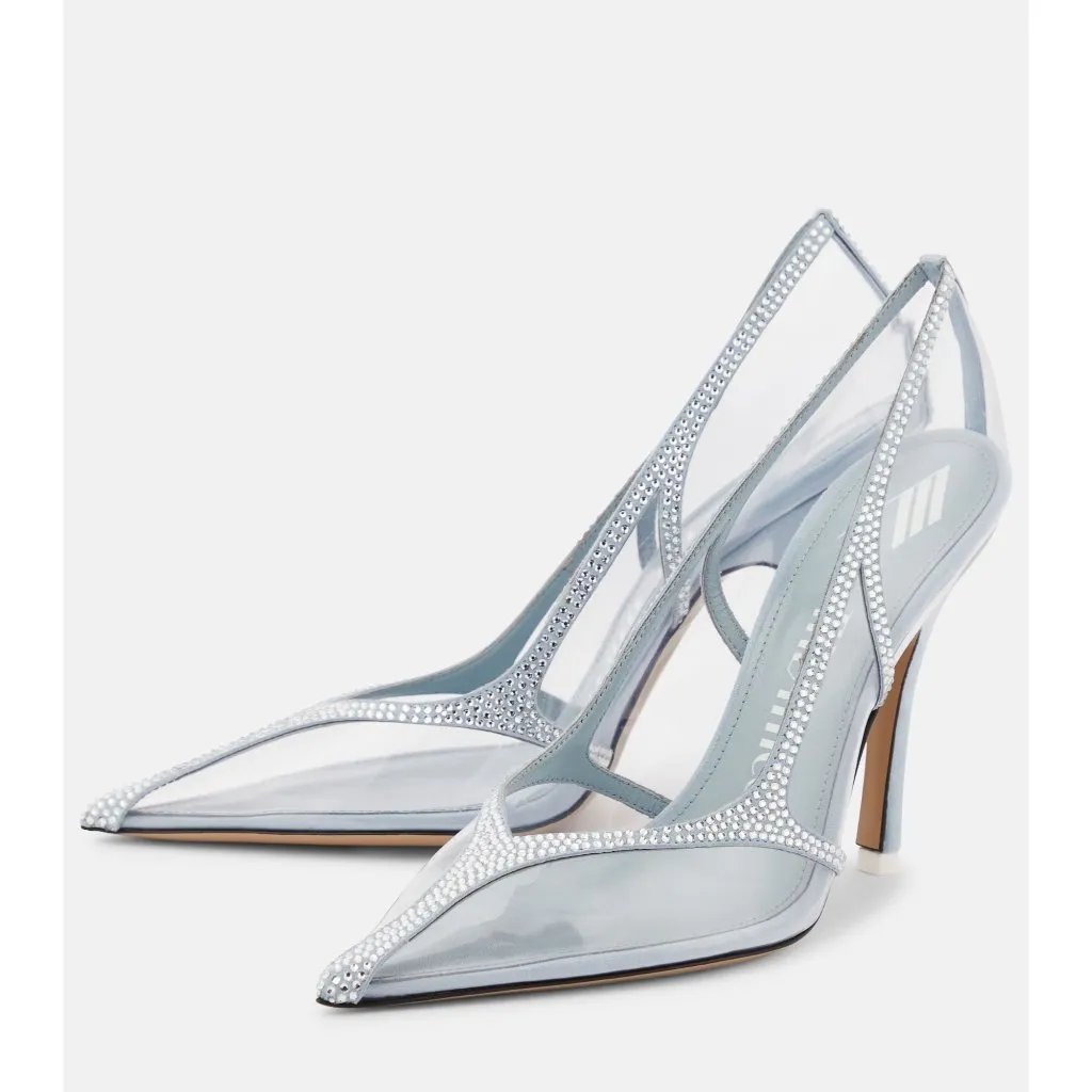 THE ATTICO Venus Chrome Pumps in Dusty Baby 38 New Womens Crystal High Heels Blue Size 7 - Image 3