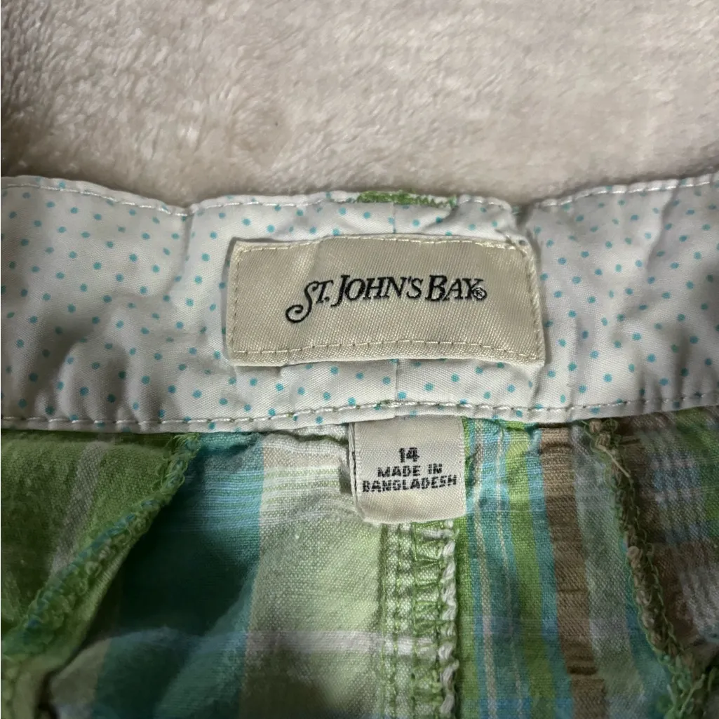 St. John's Bay Plaid Bermuda Shorts in Green Tan Blue - Image 2