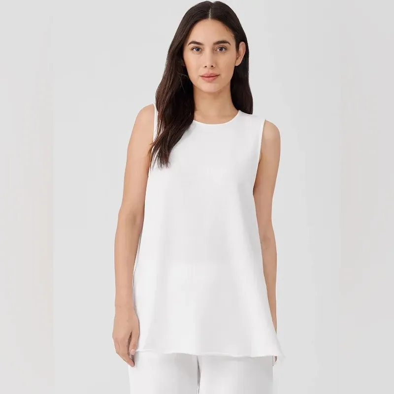 Eileen Fisher Lightweight Organic Cotton Terry Long Tank White size Petite Small - Image 2