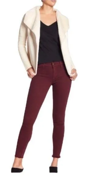PISTOLA Crimson Burgundy Frayed Zip Ankle Moto Skinny Jeans size 29 - Image 1