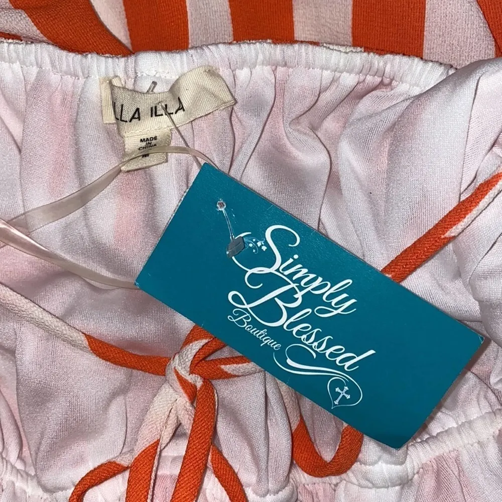 ILLA ILLA med crochet romper orange striped v-neck boho shorts lace detail NWT - Image 5