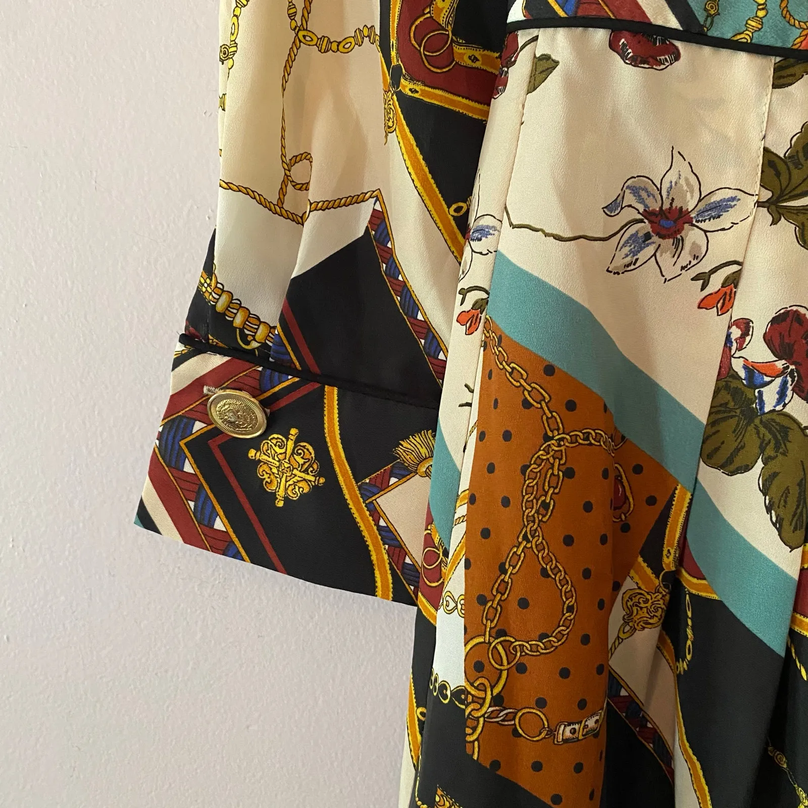 Zara Patchwork Chain Equestrian Lightweight Mini Dress Long Sleeve Women size XS - Image 4