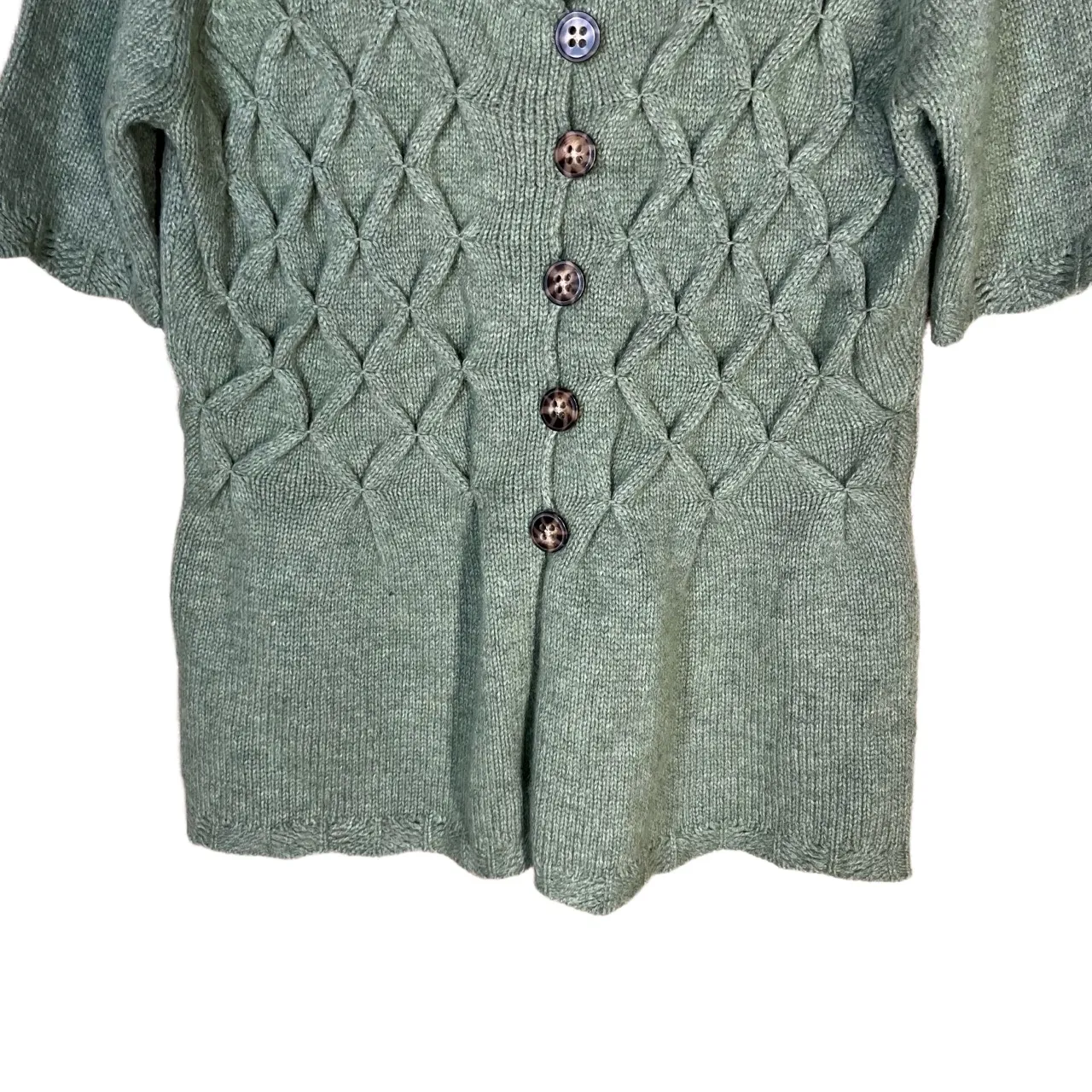 Marisa Christina Wool Blend Green Textured Button FrontShort Sleeve Sweater M Size M - Image 3