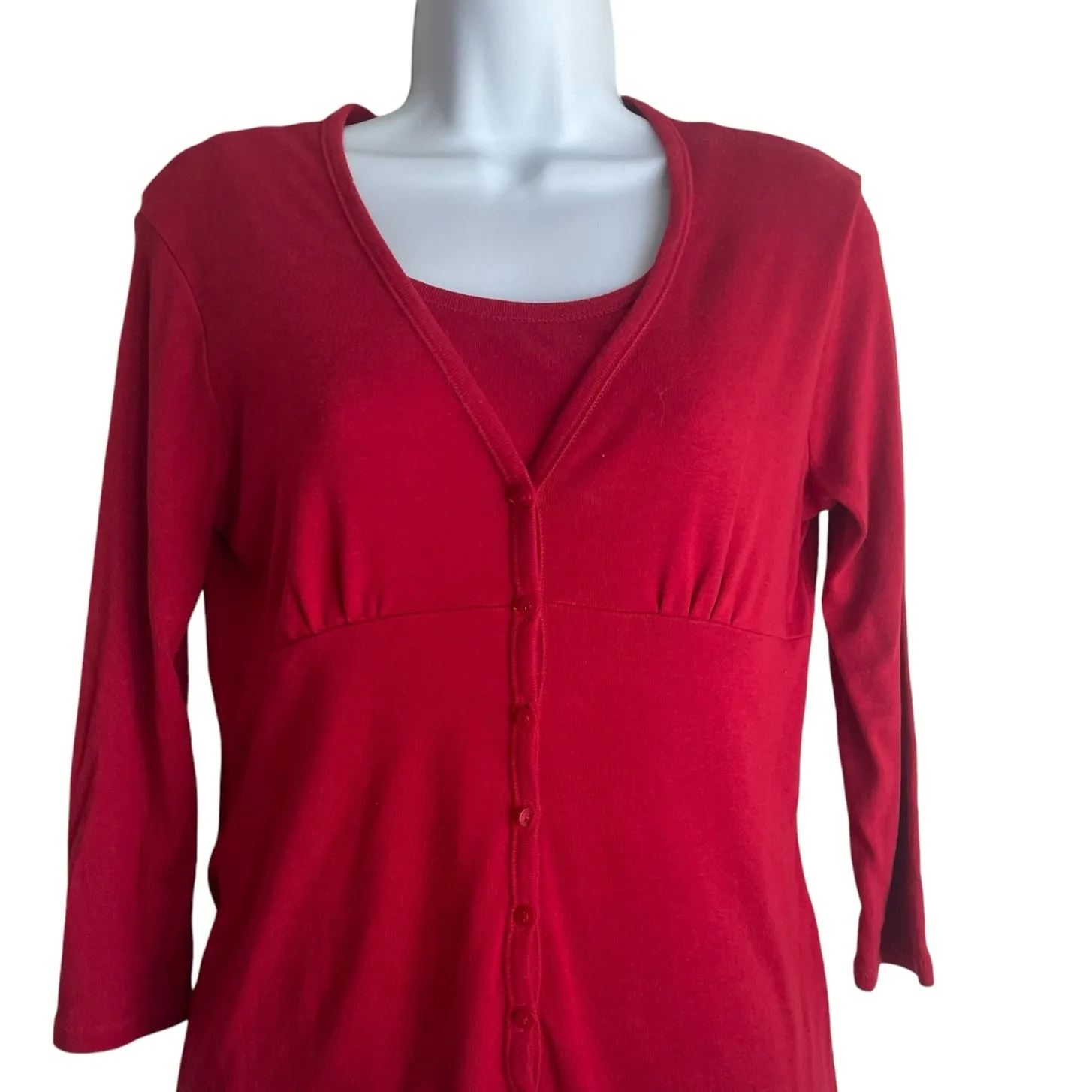 Talbots Women Cardigan Tank Set S Petite Red Pima Cotton Blend Office‎ Classic - Image 5