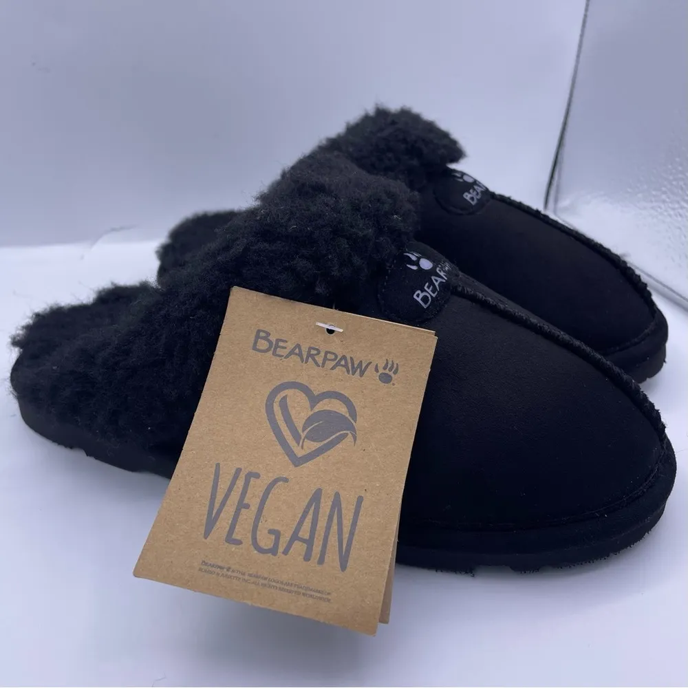 vegan faux fur Loki women black slippers Size 6 - Image 10