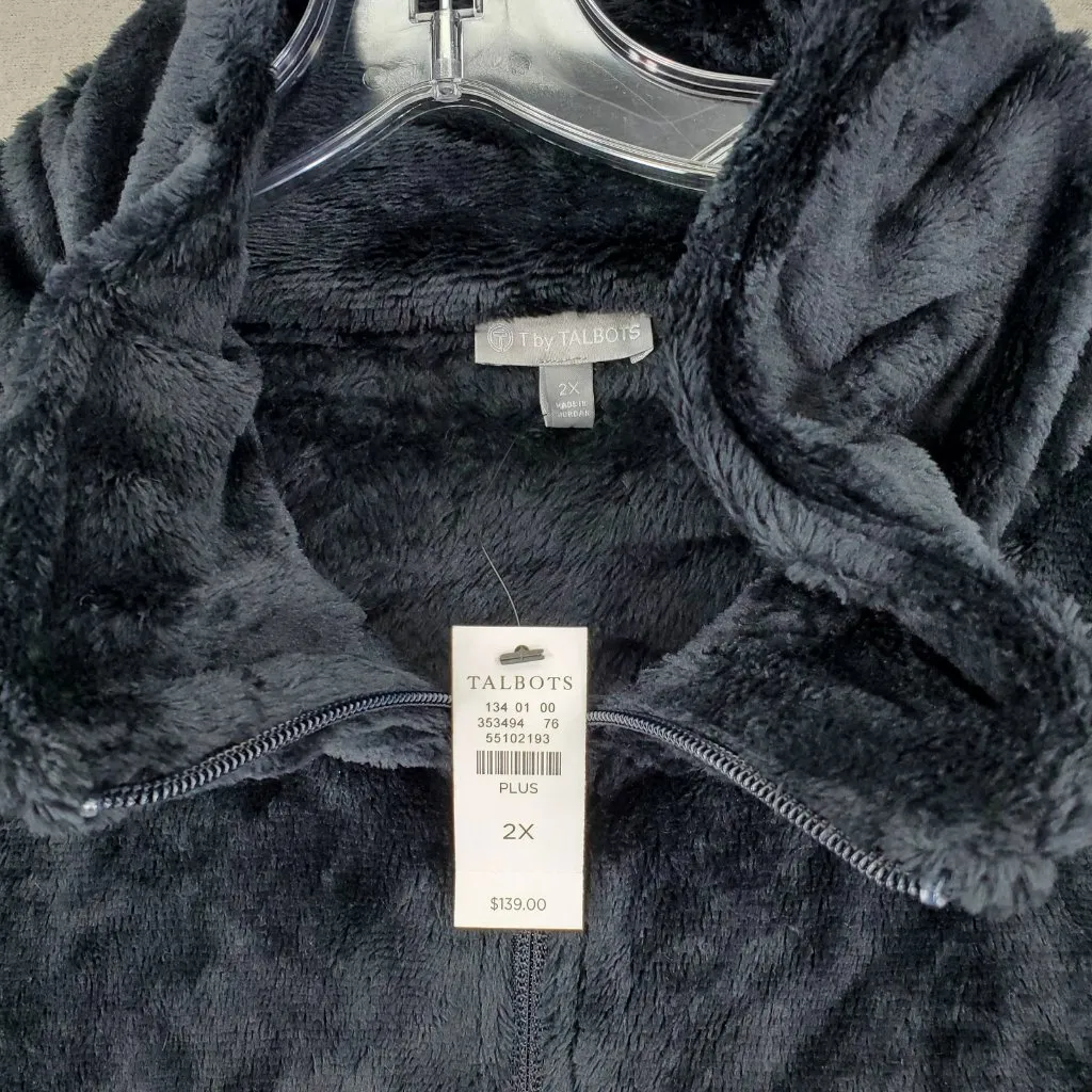 New Talbots Women's Fleece‎ Black Soft Thick Zip up Jacket Size 2X Pockets Plus - Image 2