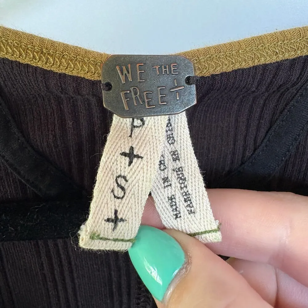 We The Free Boho Grunge Fitted Ribbed Scoop Neck Black Top Y2K Small - Image 4