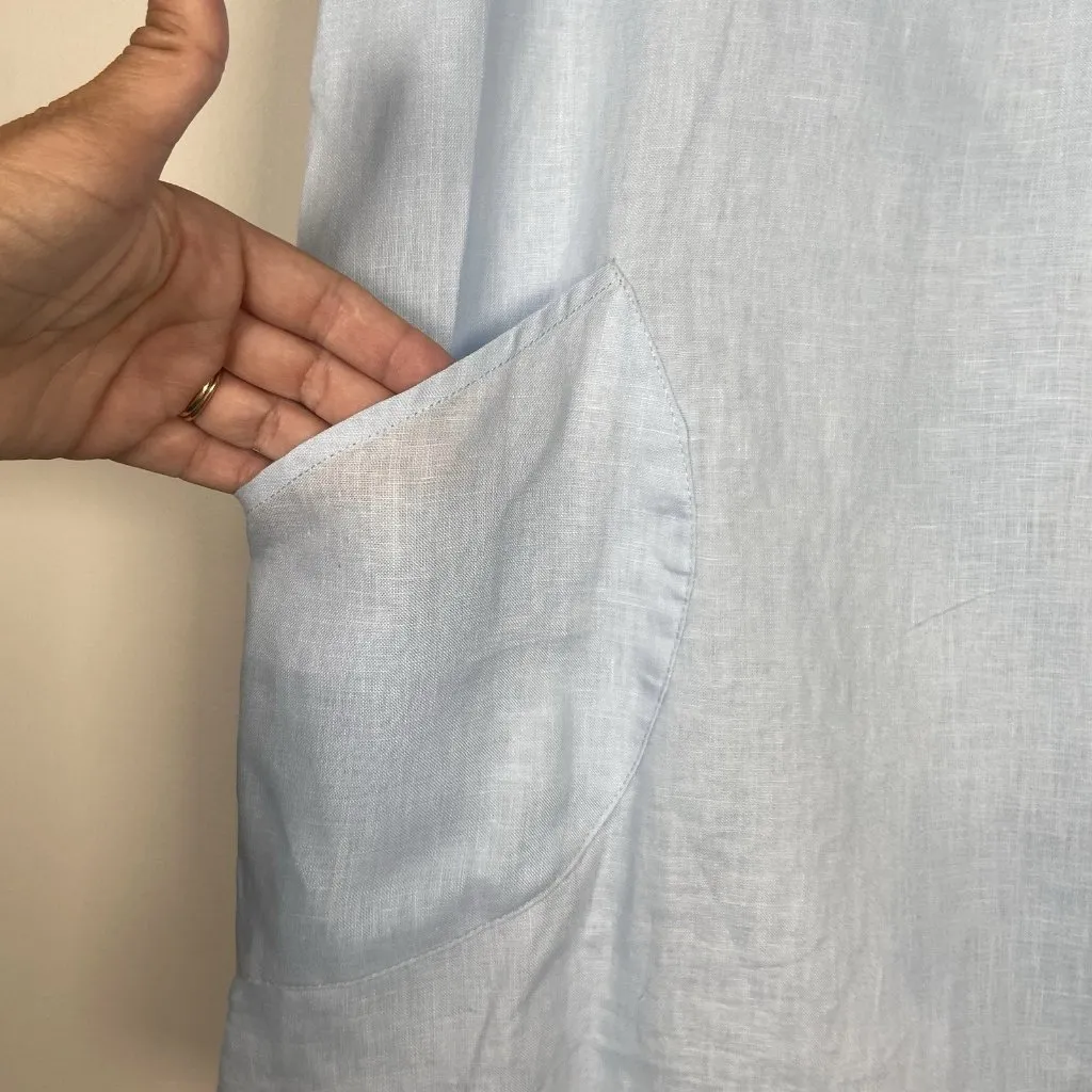 For Cynthia Baby Blue 100% Linen Tunic Top Ruffle Trim Size M Coastal Resort‎ - Image 2