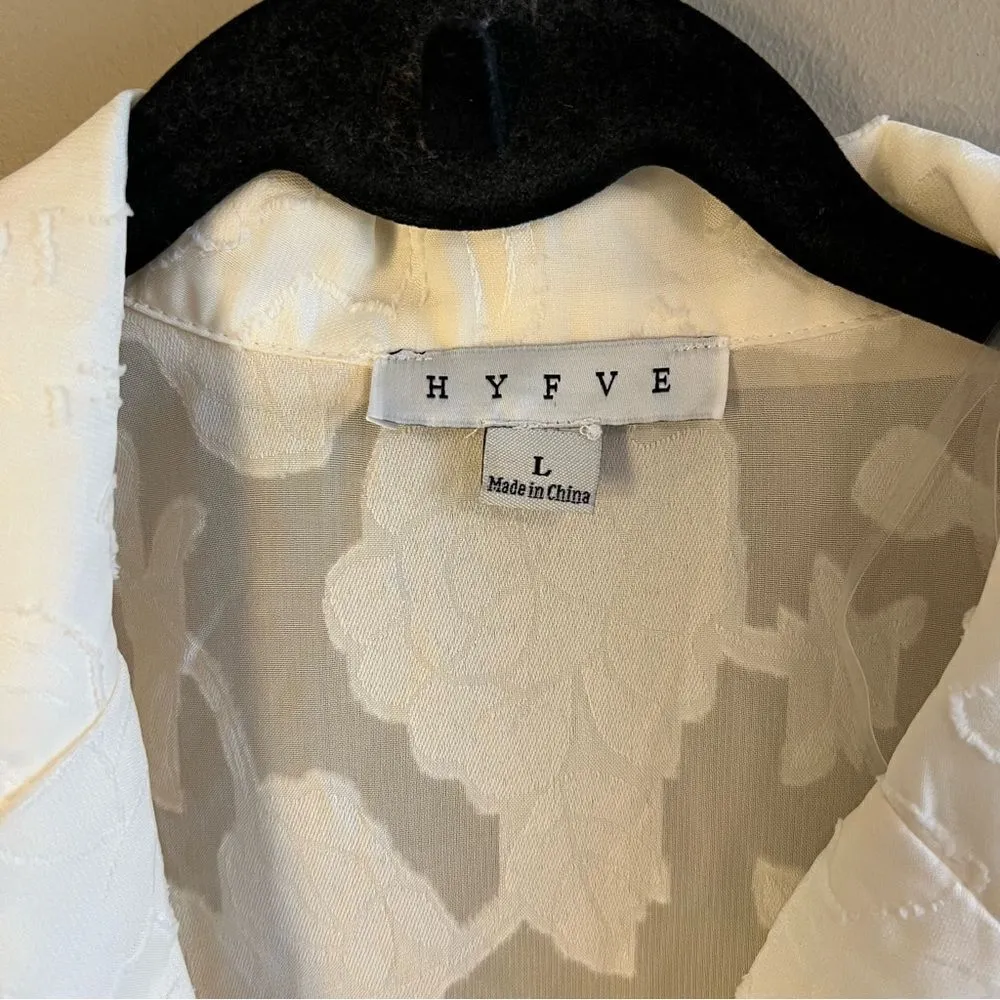 ✨ Hyfve Women’s Off White Floral Sheer Top Button Down Large - Image 3