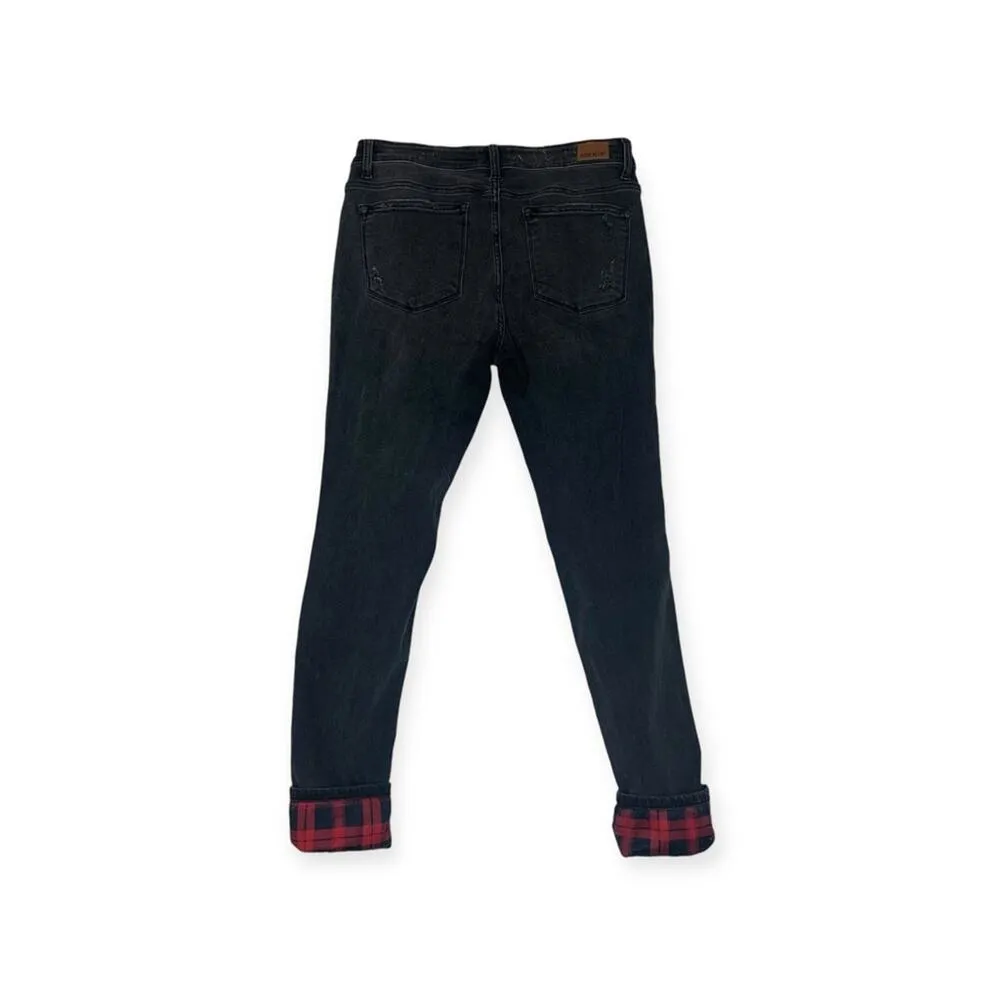 Judy Blue womens 11 30 skinny fit black red buffalo plaid jeans denim holiday cu - Image 2