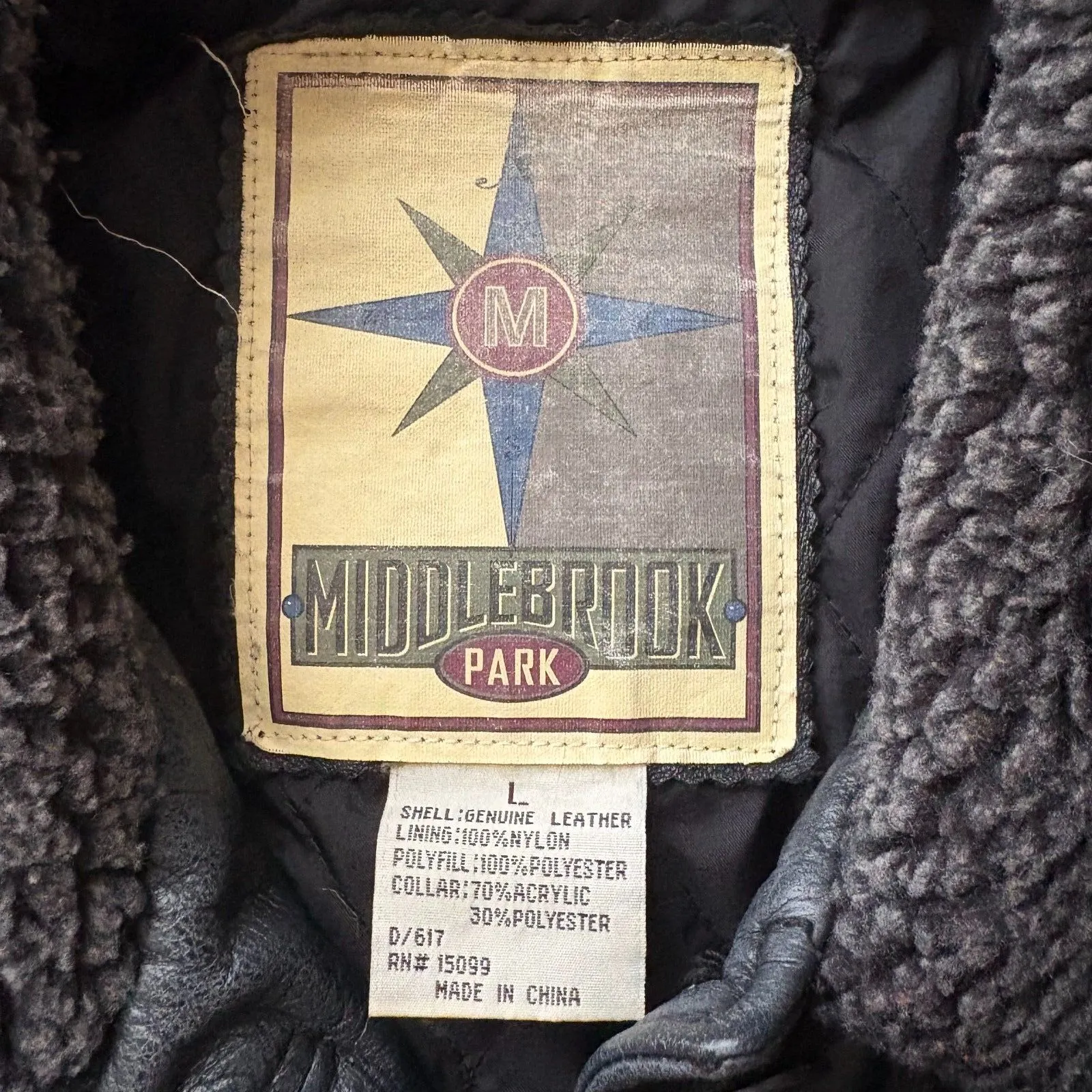 Vintage 90s‎ Middlebrook Park Leather Jacket Sherpa Collar Black Edgy Size Large - Image 4