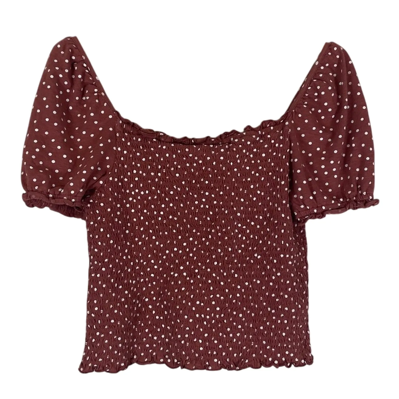 American Eagle Smocked Top Womens M Rust Polka Dot Puff Sleeve Cottagecore Boho Red Size M - Image 2