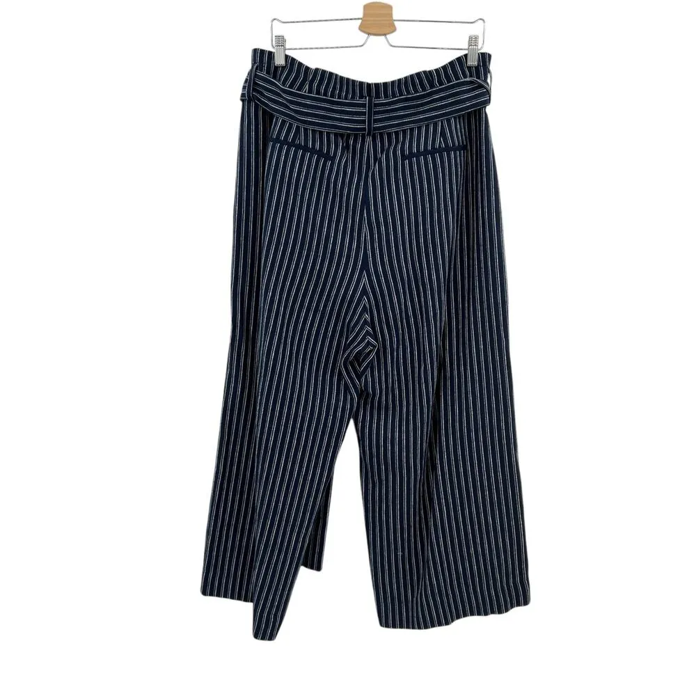 J. Crew Point Sur Paperbag‎ Pants In Navy Blue White Stripe Size 16 - Image 7
