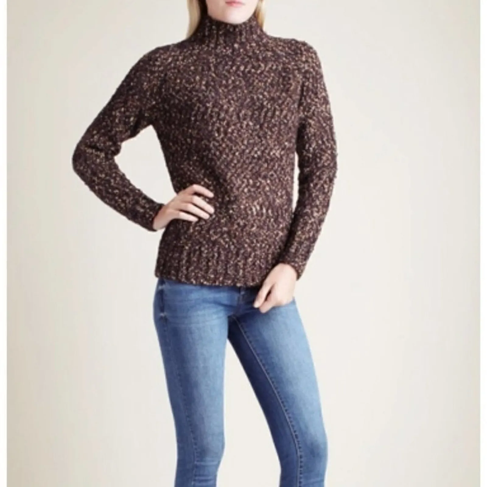 Kensie Wool Blend Twisted Boucle Sweater Size Small in Brown Pullover Style - Image 4