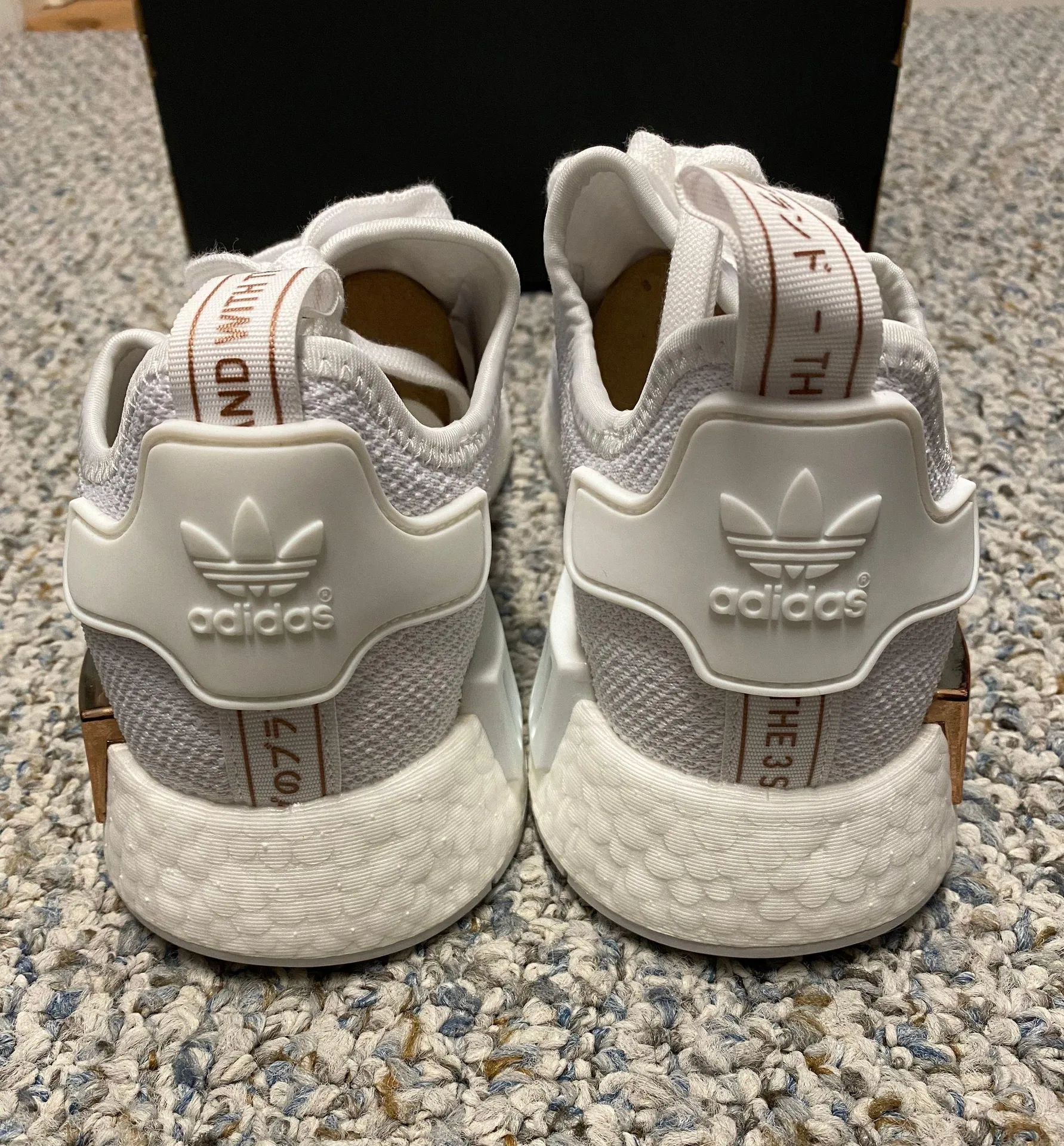 Adidas White NMDs with Gold siding - Image 5