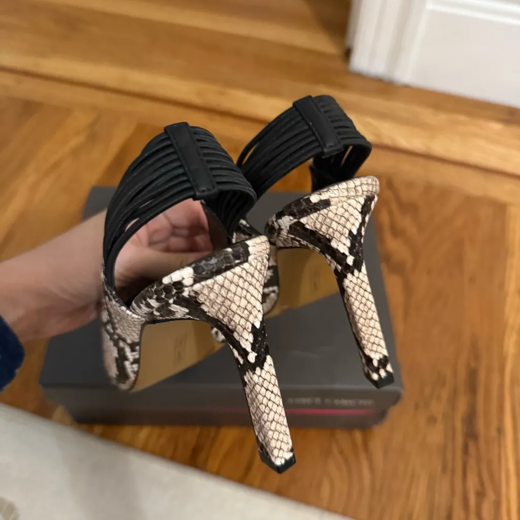 Vince Camuto Delia Black & Cream Snake Print Women's Pointy Toe Slingback Heels - Image 3