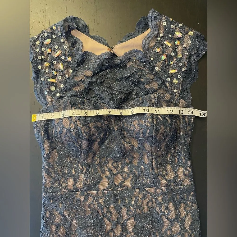 City Triangle Dark Navy Blue Sequin Sparkle Maxi Formal Gown Women’s Size S/4 - Image 8