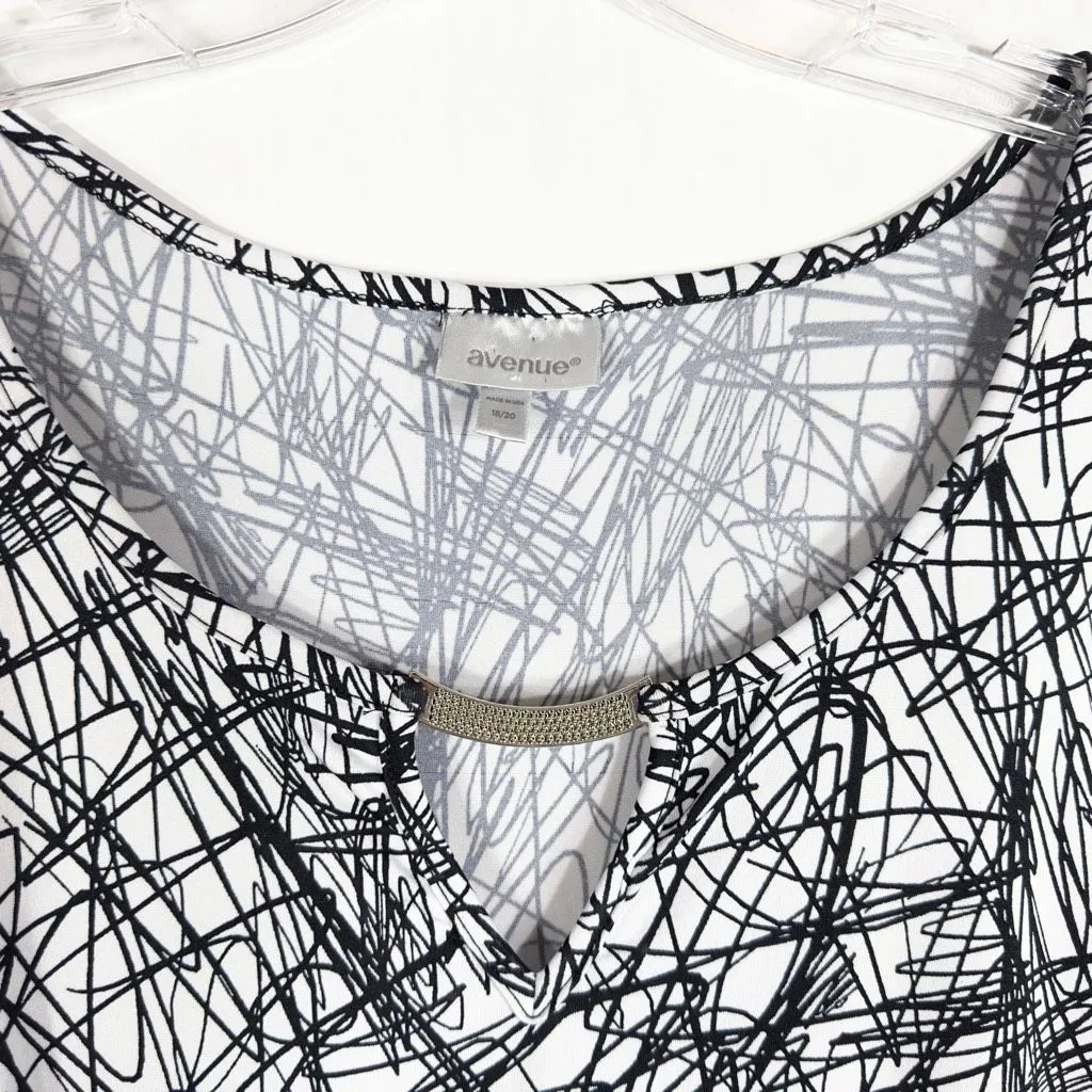 Avenue Plus Size 18W 20W Dress Midi Black White A‎ Line Stretch Keyhole 146 - Image 8