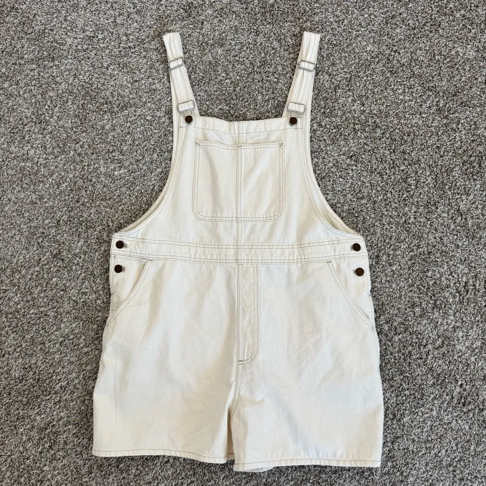 Madewell NWT Denim Oversized Carpenter Shortalls Tile White:Raw Hem Edition XXL - Image 3