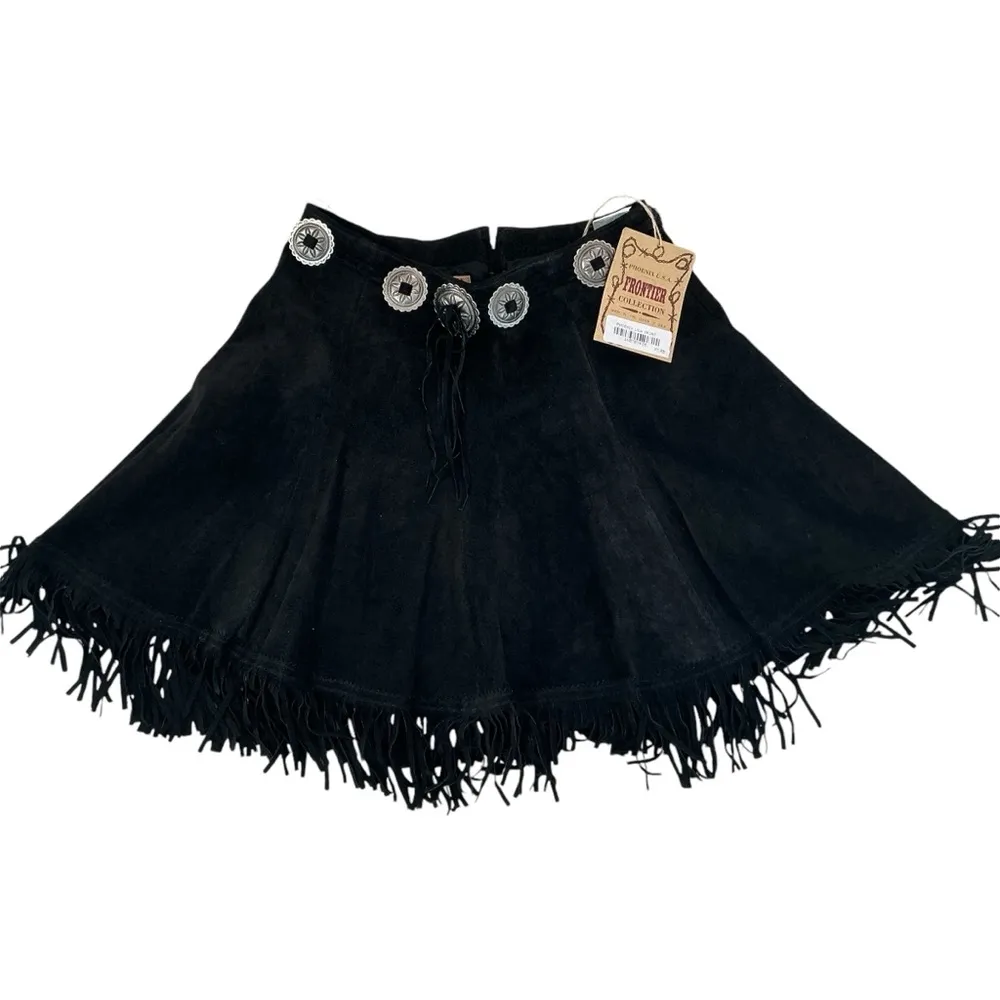 Vintage frontier collection suede black cowgirl fringe skirt embellished size 11 - Image 2