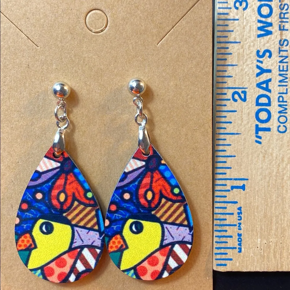 Duck Abstract Dangle Pierced Earrings New - Image 3