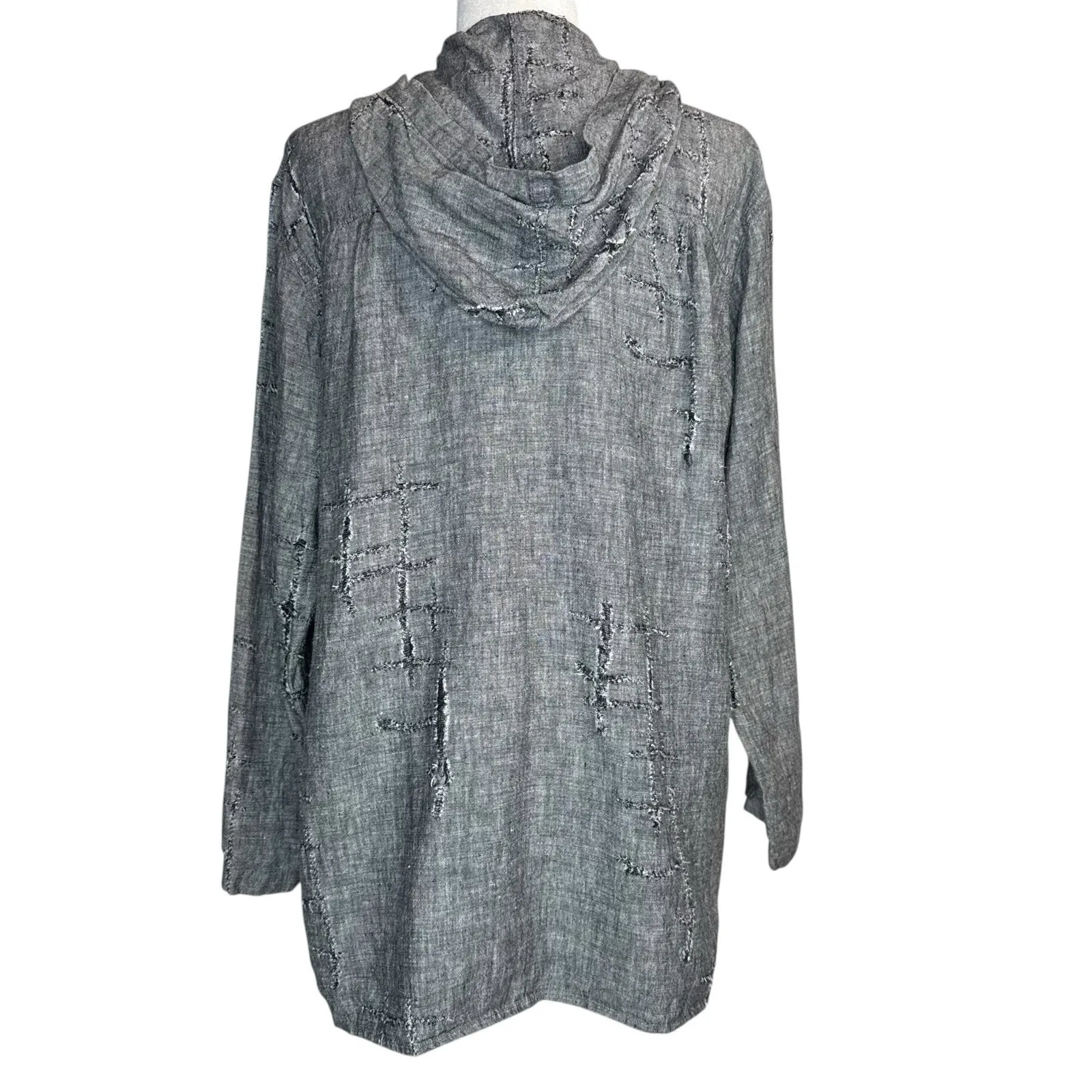 Vintage Chicos 100% Linen Tunic Top Large (2) Long Sleeve Distressed Lagenlook‎ - Image 7