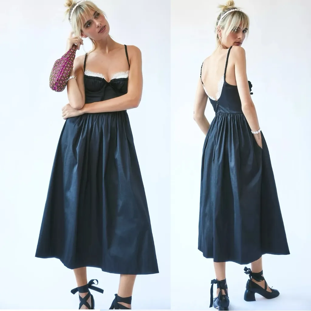 Free People For Love & Lemons Dainty Coquette Lace Doris Midi Dress Size Medium - Image 10