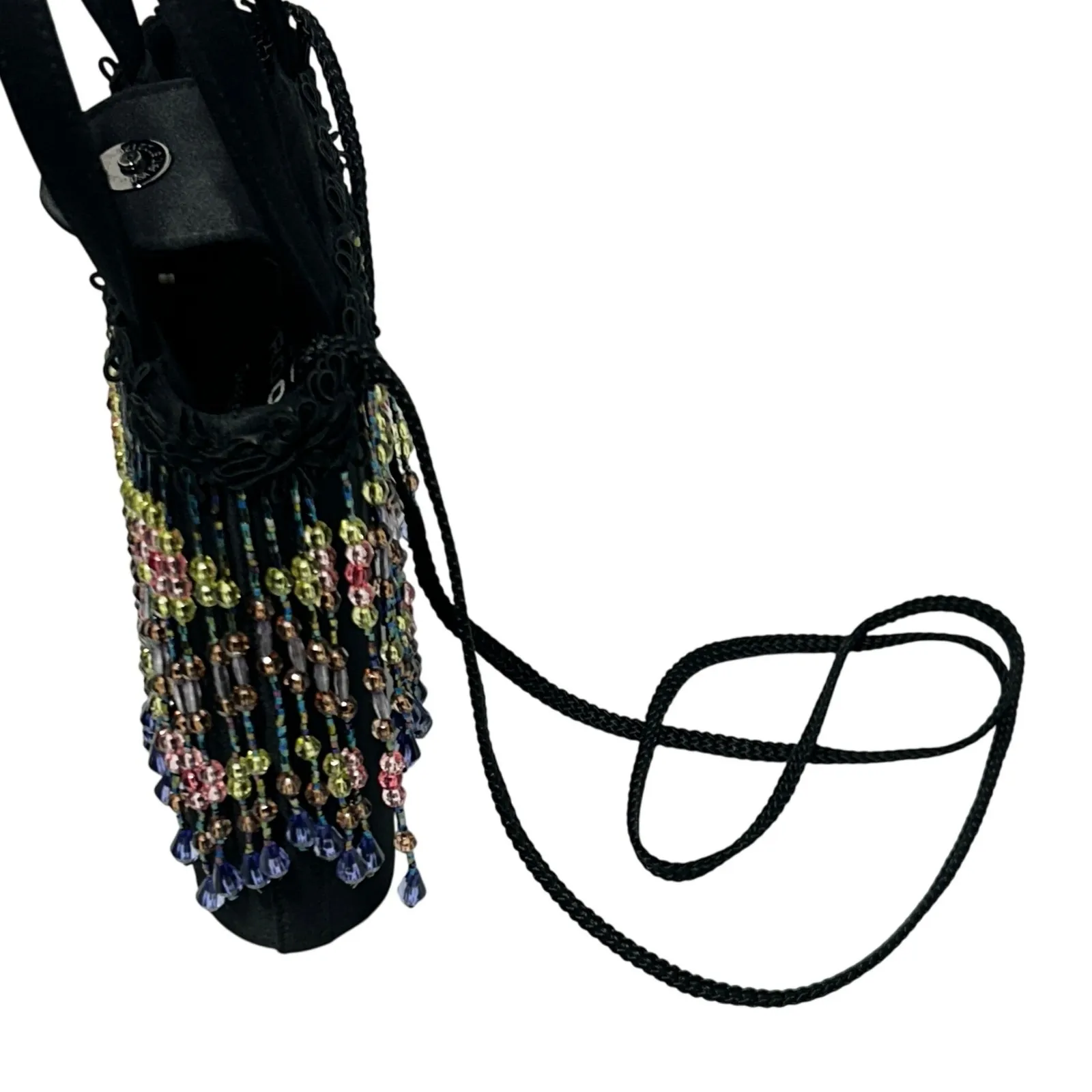 Vintage Moo Roo Charleston Signed 2000 Black Multicolor Beaded Purse‎ - Image 9