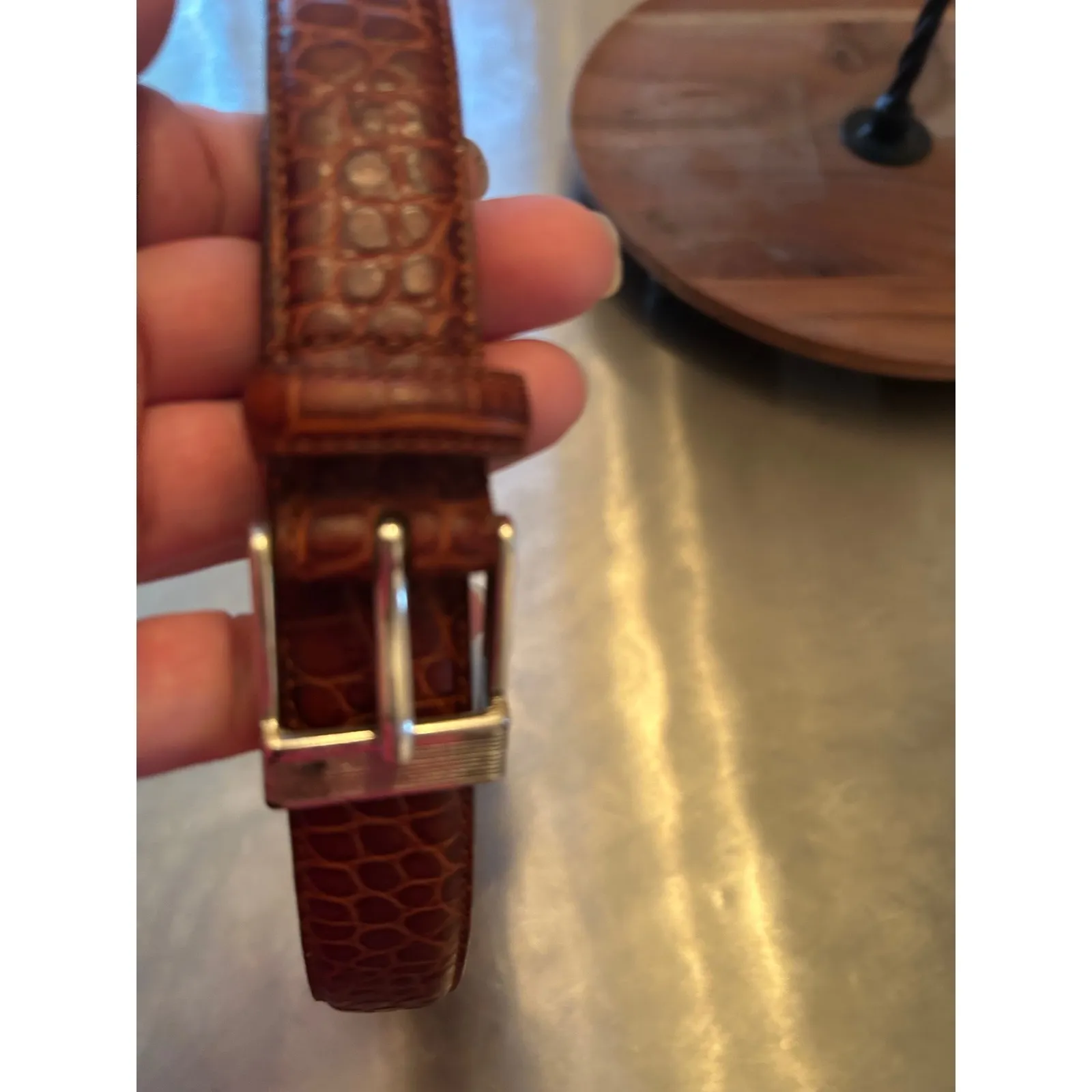 Lauren Ralph Lauren Brown Leather Embossed Croc Belt Silver Buckle Women's Small - Image 2