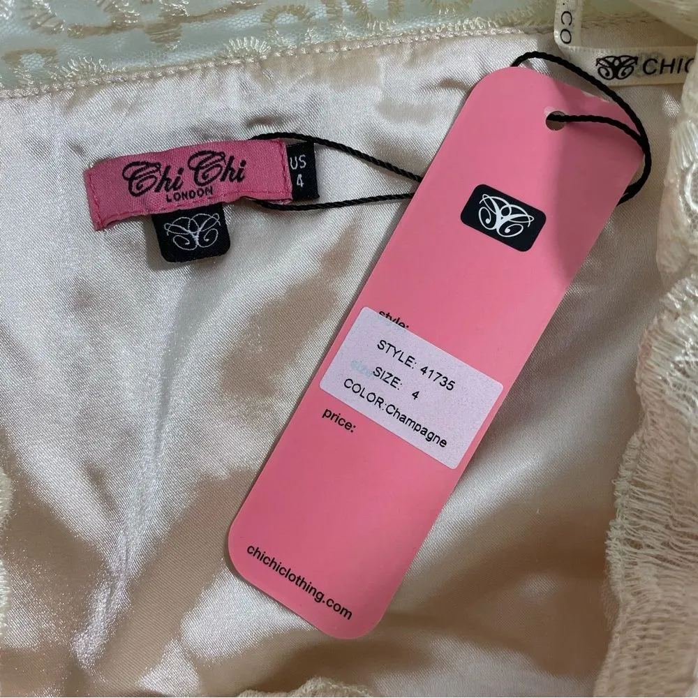 NWT Chi Chi London Gilded Grace Lace Dress Size 4 in Champagne‎ - Image 9