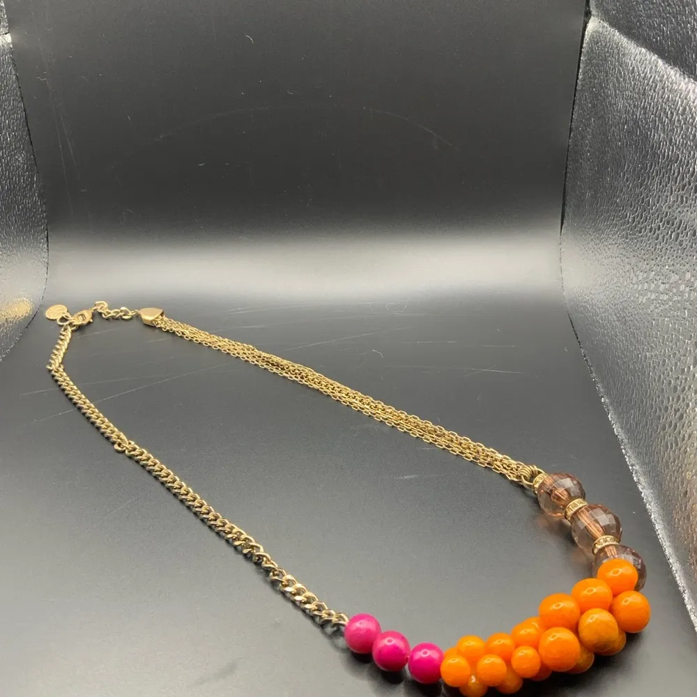 Jessica Simpson Beaded Statement Necklace Goldtone chain 28” total - Image 2