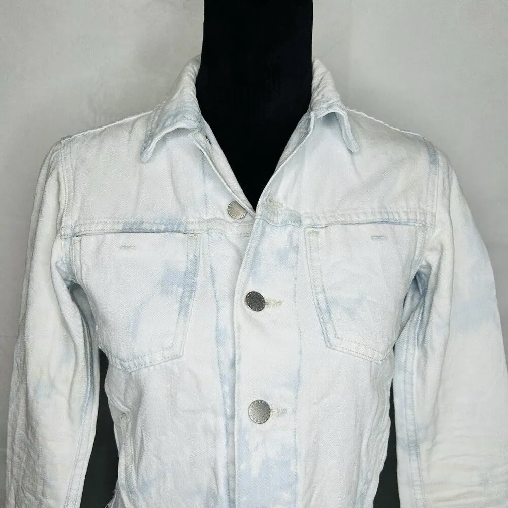 L’AGENCE Sz XS Janelle Denim Jean Jacket Raw Hem Tie Dye Classic Boho Western - Image 2