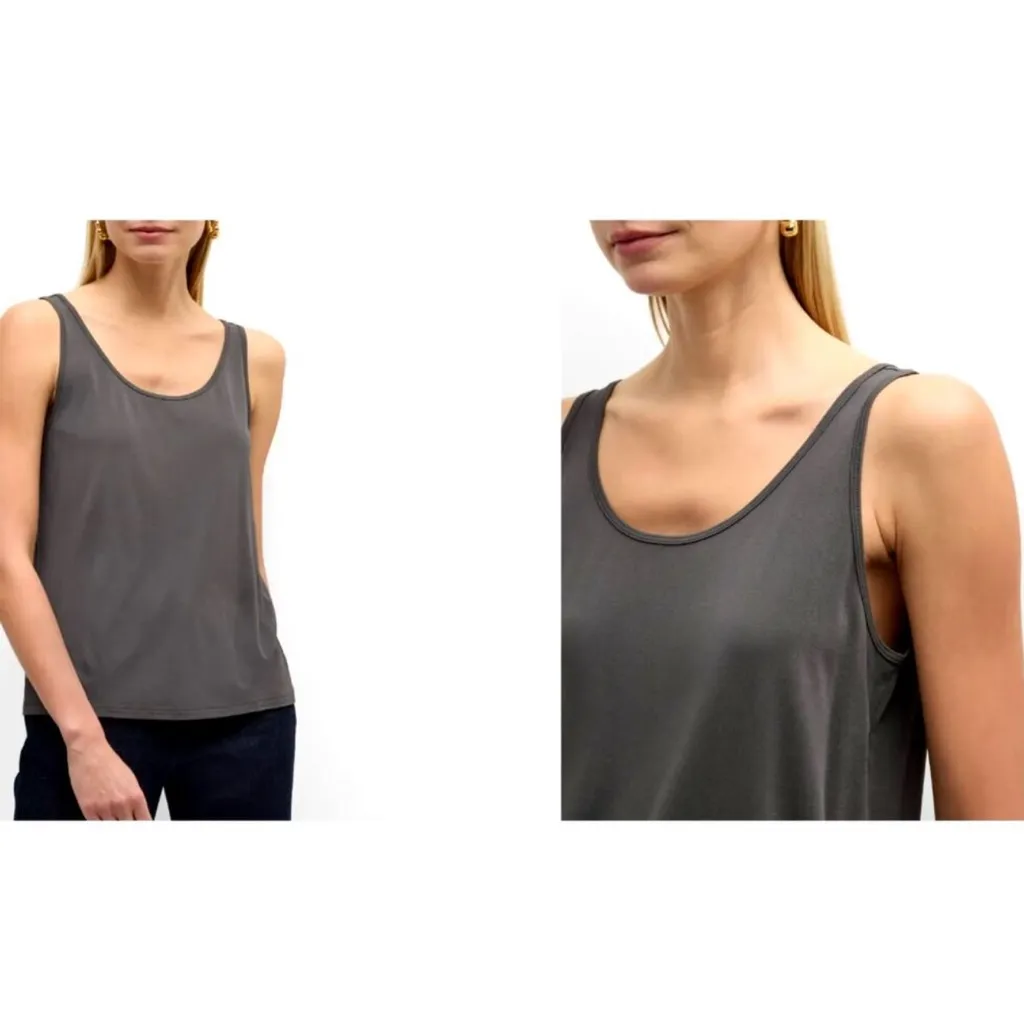 Eileen Fisher Charcoal 100% Silk Relaxed Fit Loose Casual Tank Top Size PP - Image 13