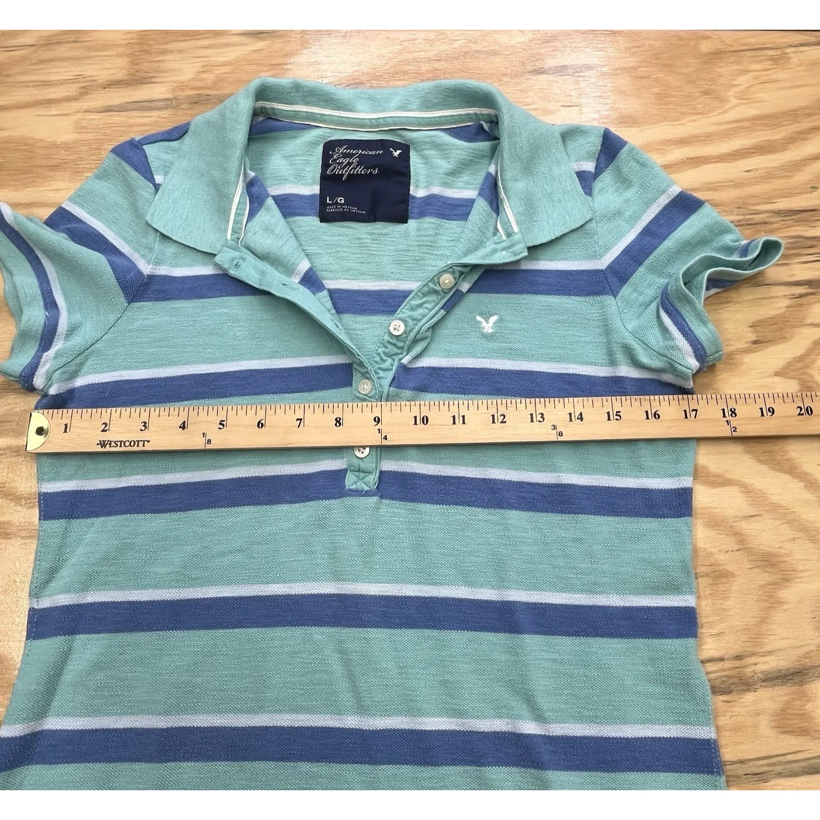 American Eagle Y2K Henley Polo Baby Tee Women's Large Green Preppy Bella Elena - Image 8