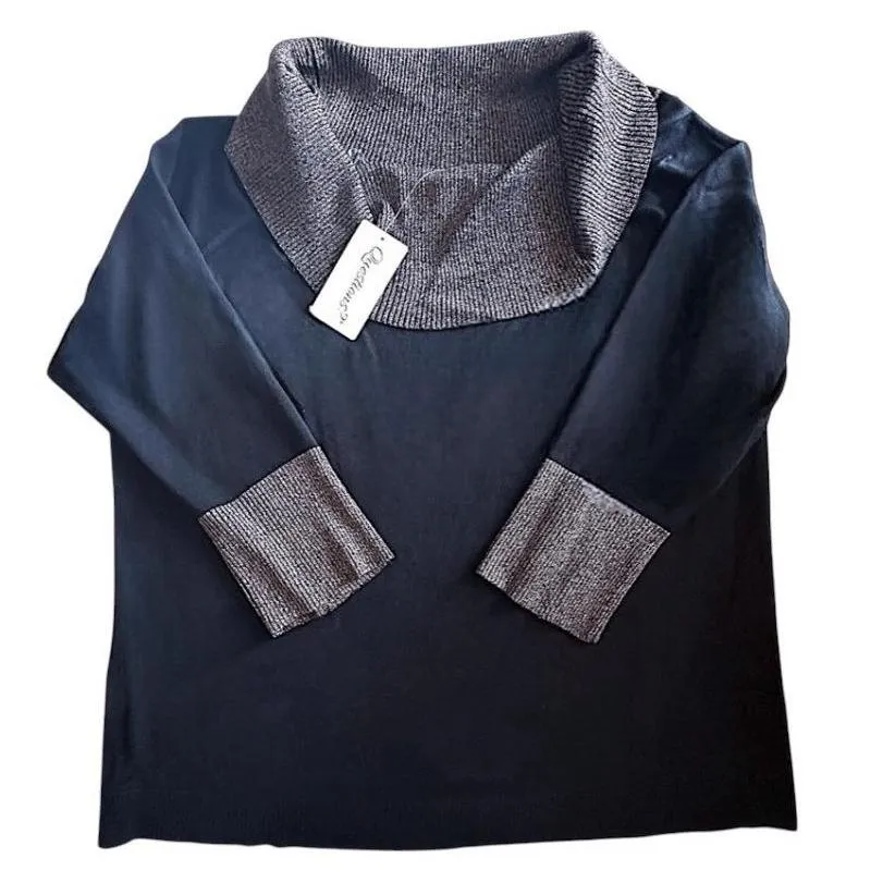 Questions? Black Cowl Neck 3/4 Sleeve Sweater Metallic Gold Accent Size 3X - Image 2