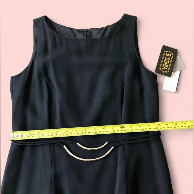 NWT Vintage VIRGO II Size 6 Black Sleeveless Belted Sheath Dress - Image 8