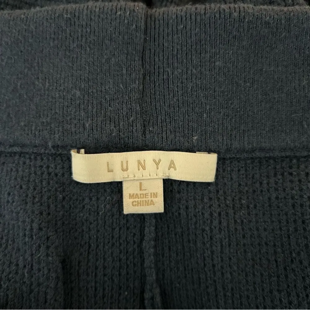 Lunya Cozy Cotton Silk Waffle Knit Slim Lounge Pants in Navy Blue Size Large - Image 5