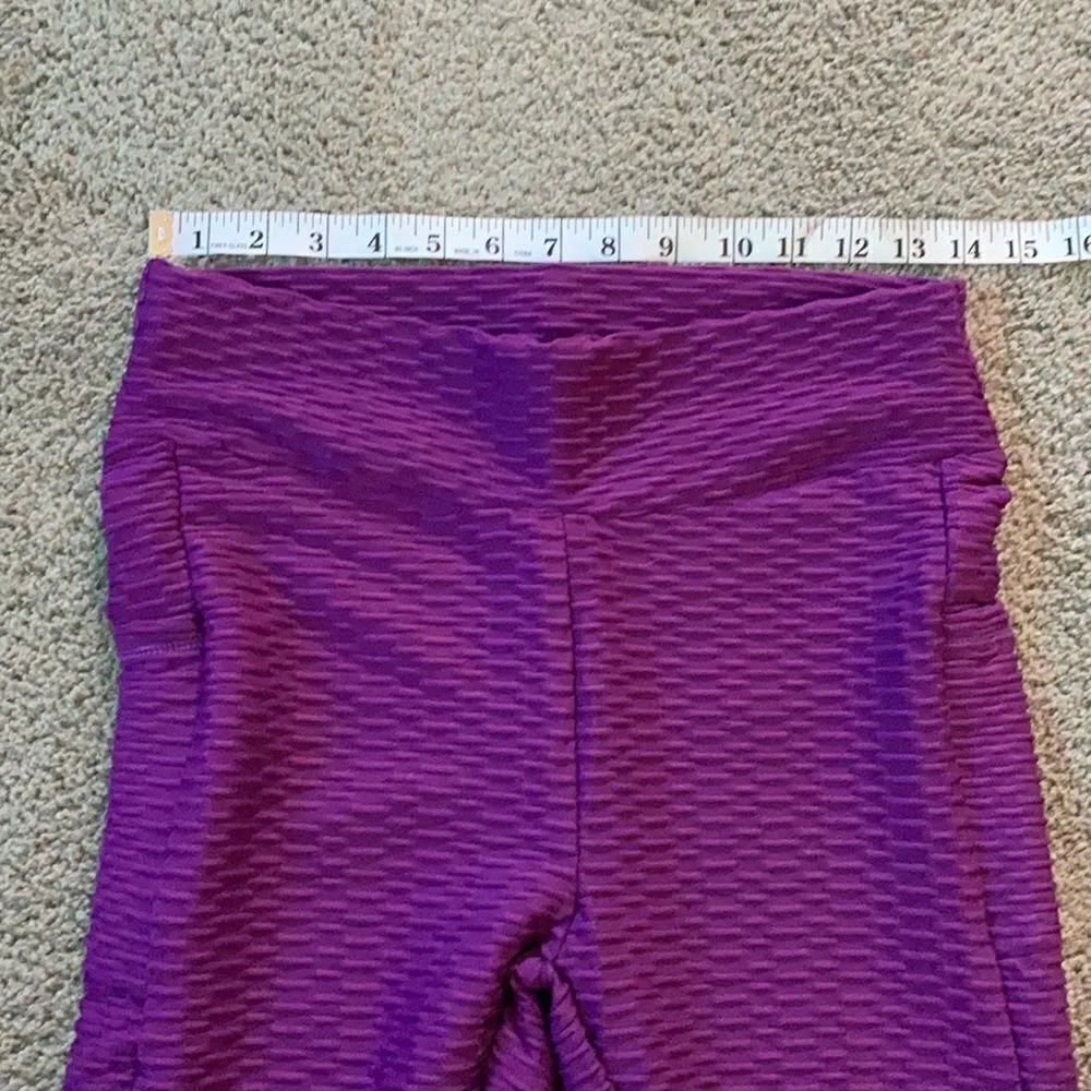 Women’s Leggings/High Waisted Yoga Pants Textured Purple w/pocket Size L NEW Size L - Image 6