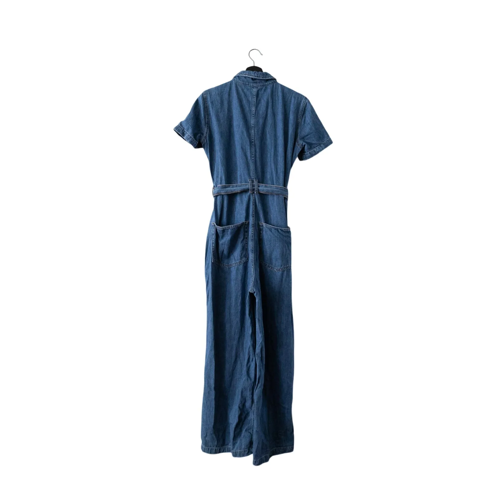 Reformation Cassidy Denim Belted Wide Leg Jumpsuit Organic Women's Size 12 - Image 7