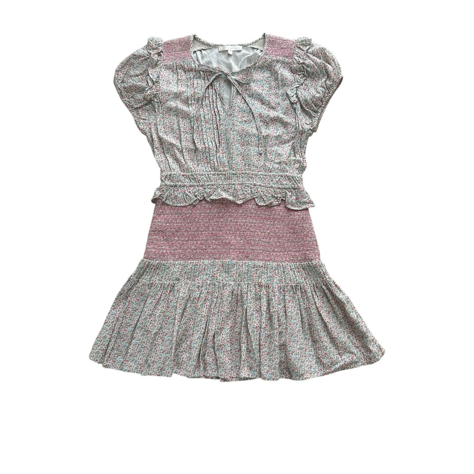 LoveShackFancy Toto Dress Size Medium In Confetti Mix Pink Floral Smocked Ruffle - Image 3