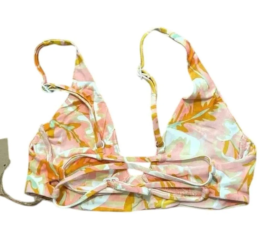 NWT Stone Fox Swim Bikini Conch Hot Tropix Spaghetti Top V Neck XS Pink White - Image 12